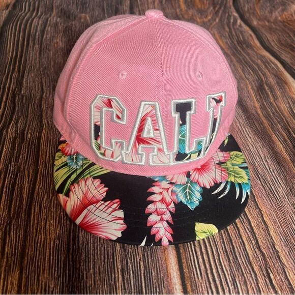 Floral Print Cali Snapback Cap Hat Pink Black Hawaiian Streetwear Women’s - Picture 1 of 8
